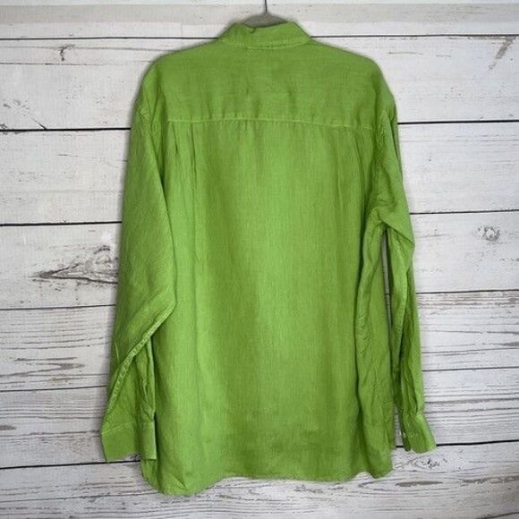 NWOT Options Green 100% Linen Long Sleeve Button Up Shirt Men Size Large 16-16.5 - Picture 9 of 10